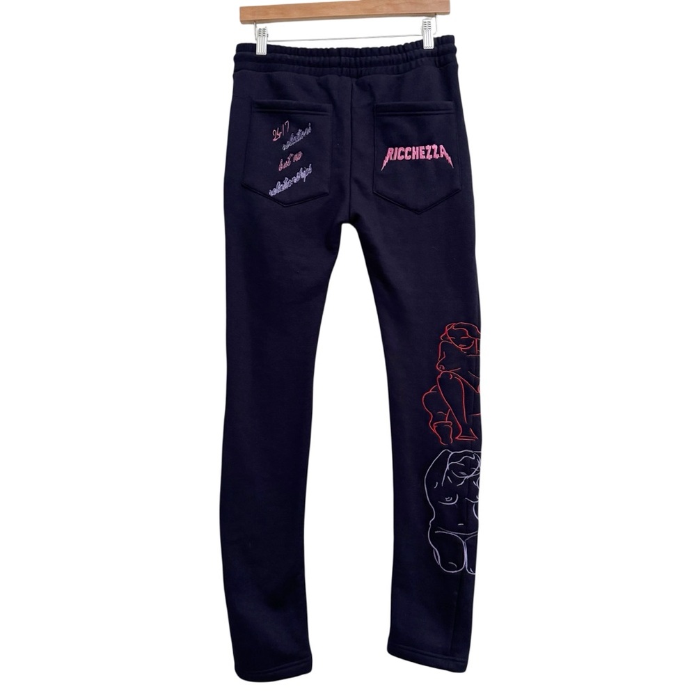 Ricchezza Lovers Retreat Sweatpants Navy Blue Embroidered Small - Picture 4 of 13